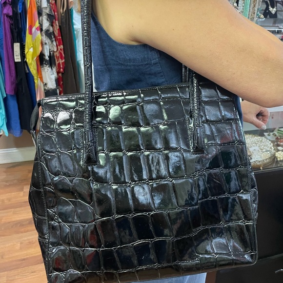 Black tote leather crock ~back to work babes! - Picture 1 of 5